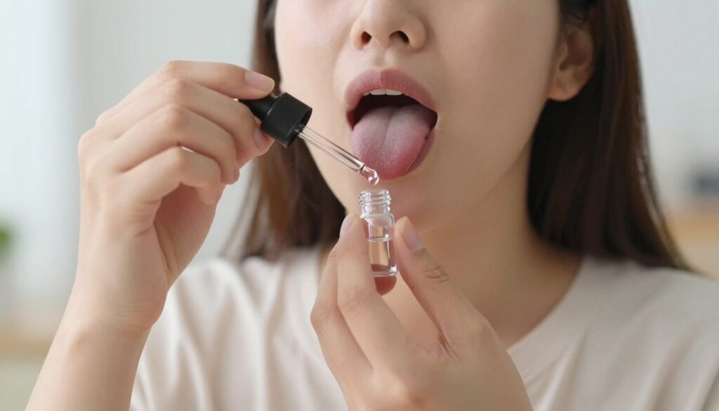 Person demonstrating how to use Body Balancing Drops correctly